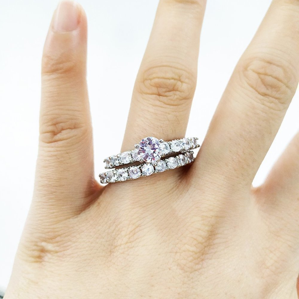 🌸Luxury 2pcs/Set Wedding Engagement Ring Set for Women, F135 - Picture 4 of 6